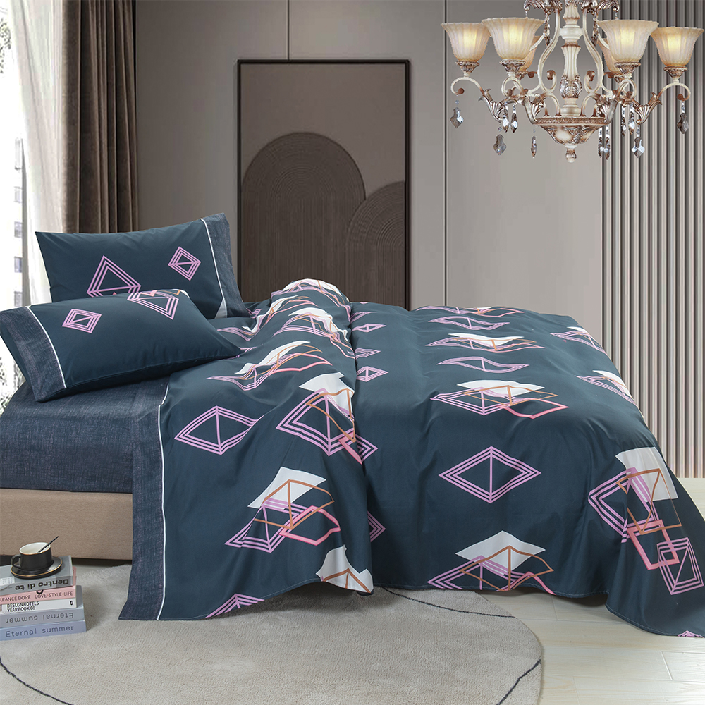 99.99% পলিয়েস্টার টুইল প্রিন্টেড 4 পিসি বিছানা শিট সেট