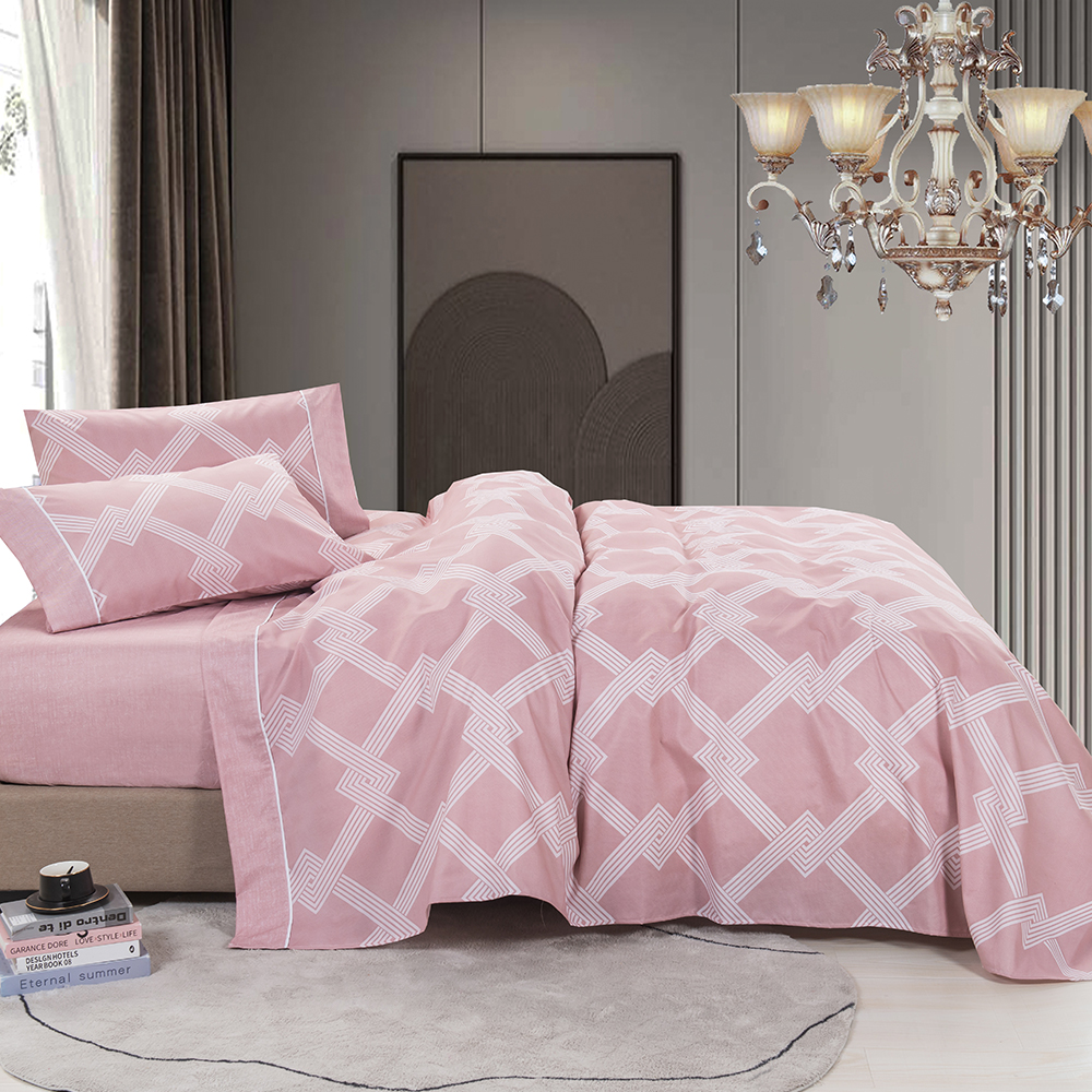 99.99% পলিয়েস্টার টুইল প্রিন্টেড 4 পিসি বিছানা শিট সেট